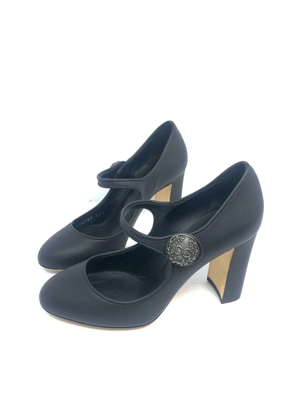 Dolce & Gabbana Black Mary Jane Block Heel Pumps with Medallion